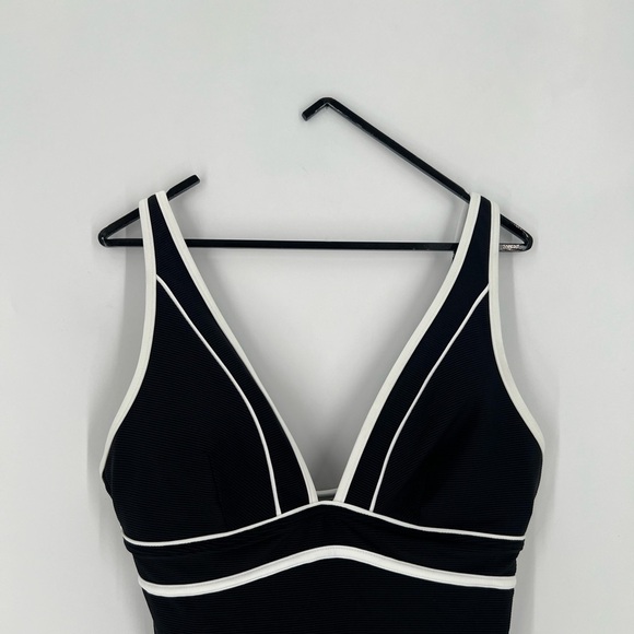 Sea Level Elite Plunge Contrast Black White Striped One Piece Swimsuit - Picture 1 of 7